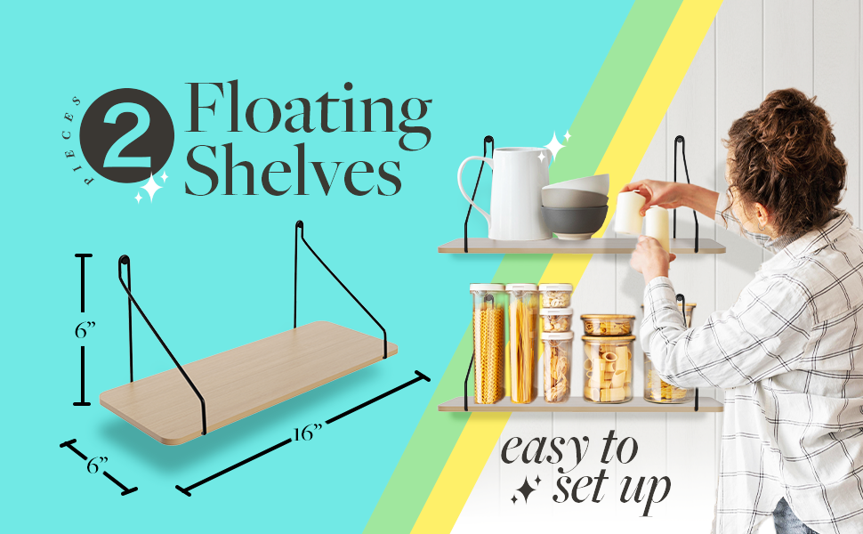 Solisaria Designs Floating Shelves, 16" Modern Decorative