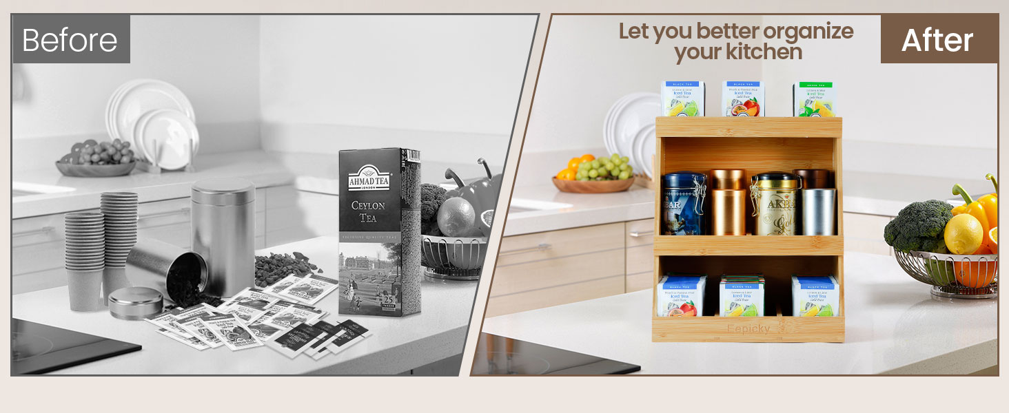 Eepicky Tea Bag Organizer, 3 Tier Bamboo Tea Bag Holder