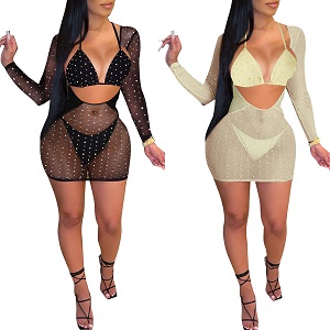 PORRCEY Women Sexy Hot Drilling Process Sexy Dress Party Club Night Dress