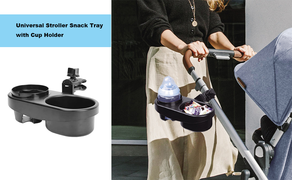 Wotendy Stroller Cup Holder with Snack Tray, 2 in 1 Universal Multifunction Stroller