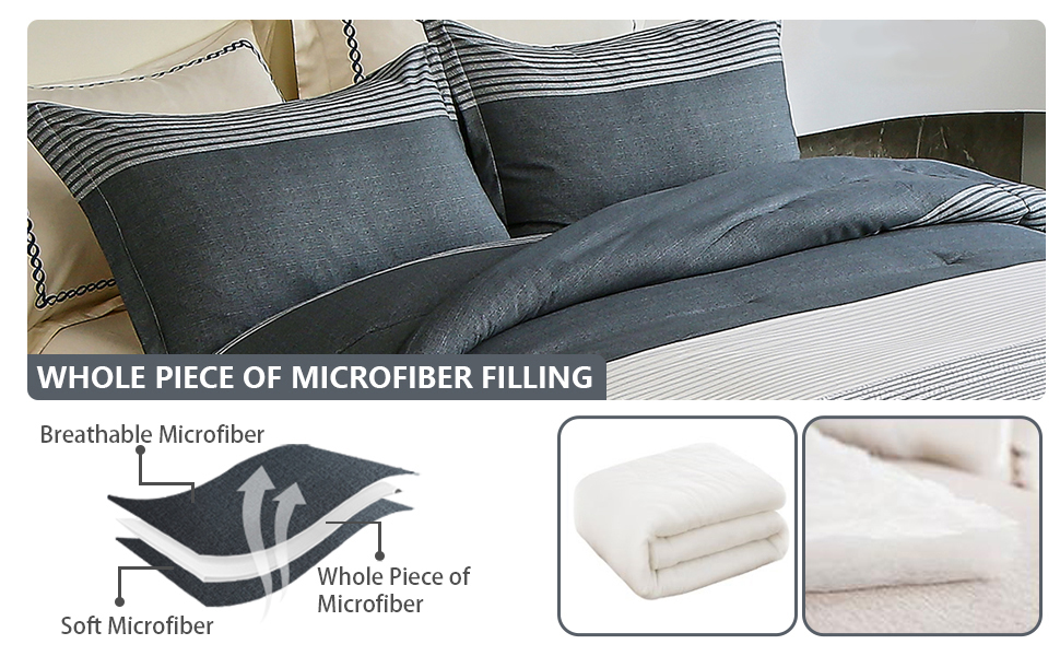 Dark Grey Comforter Set Queen, Reversible Dark Grey Stripe