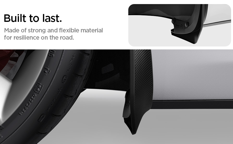 Partial view of a black, curved object made of strong and flexible material, designed for resilience on the road.