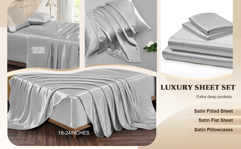 Vonty Satin Sheets Extra Deep Pocket California King Sheet