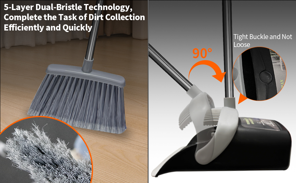 Brooms with 5-Layer Plus Firm and Soft Bristles for Home and Apartment