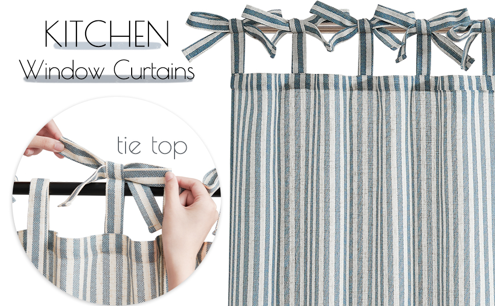 Amazon.com: jinchan Tie Top Linen Kitchen Curtains 24 Inch