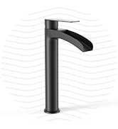 Phiestina Matte Black Tall Bathroom Vessel Sink Faucet, Waterfall Single Hole Single Handle Bathr...