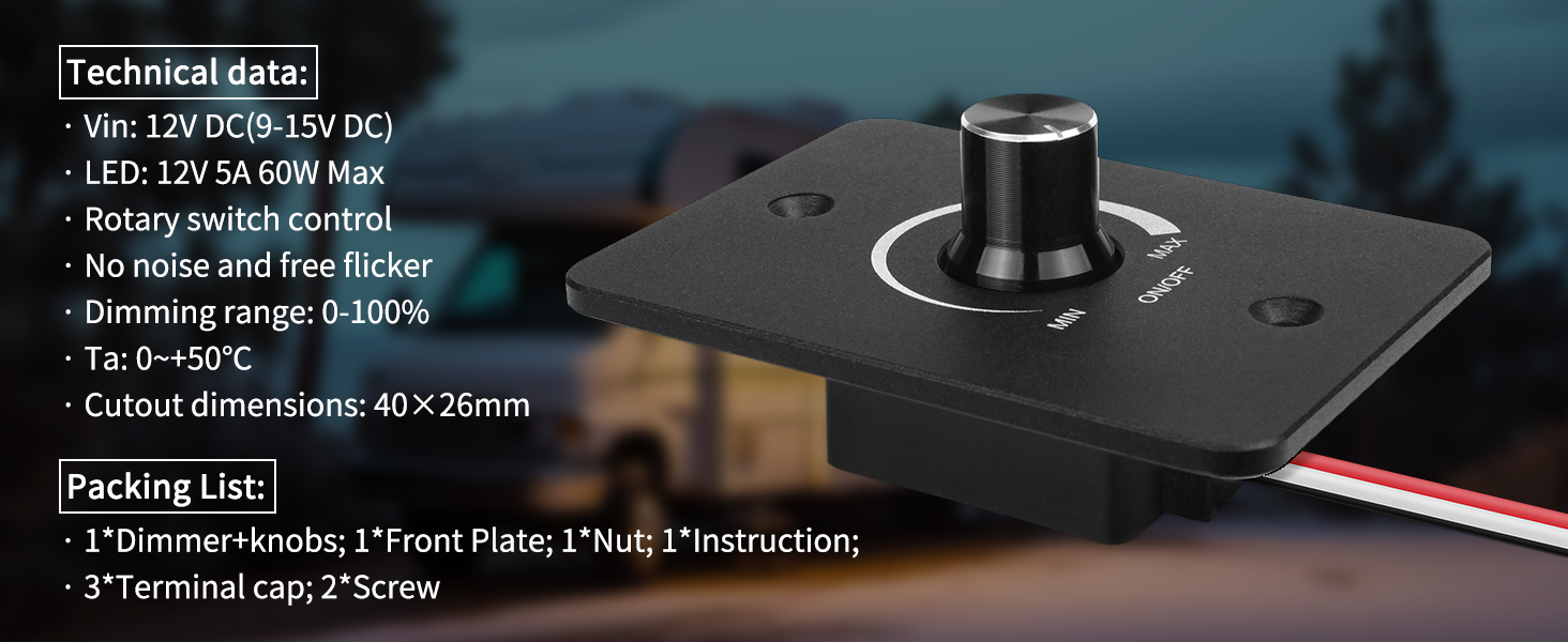 RGBZONE DC12V LED Dimmer Switch, PWM RV LED Dimmer Switch, Rotary LED