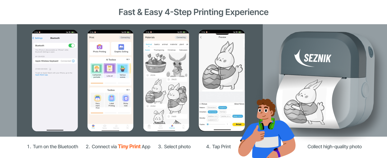 Load paper, connect via app, and print from your phone in seconds