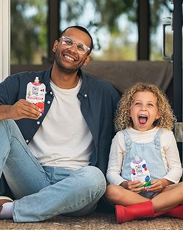 Girl & Dad enjoying pouches