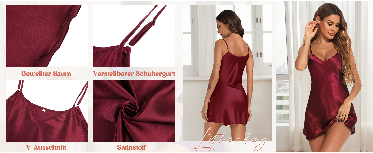 Negligee Damen Sexy Babydoll Kurz Satin Nachthemd