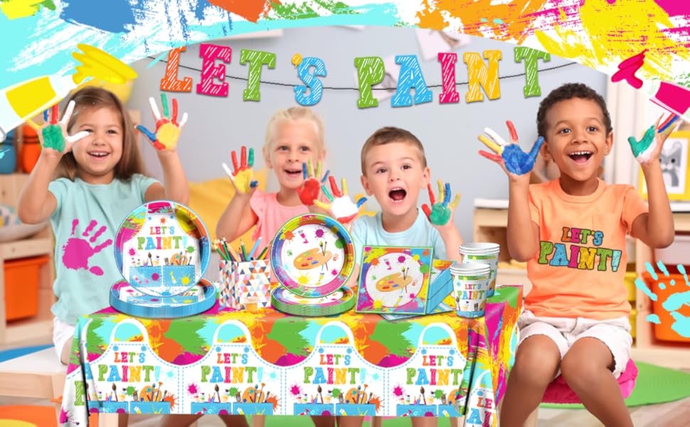 Paint Party Supplies, 142 Pcs Art Paint Party Tableware Set