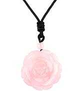 Rockcloud Hand Carved Flower Natural Crystal Stone Pendant Necklace for Women