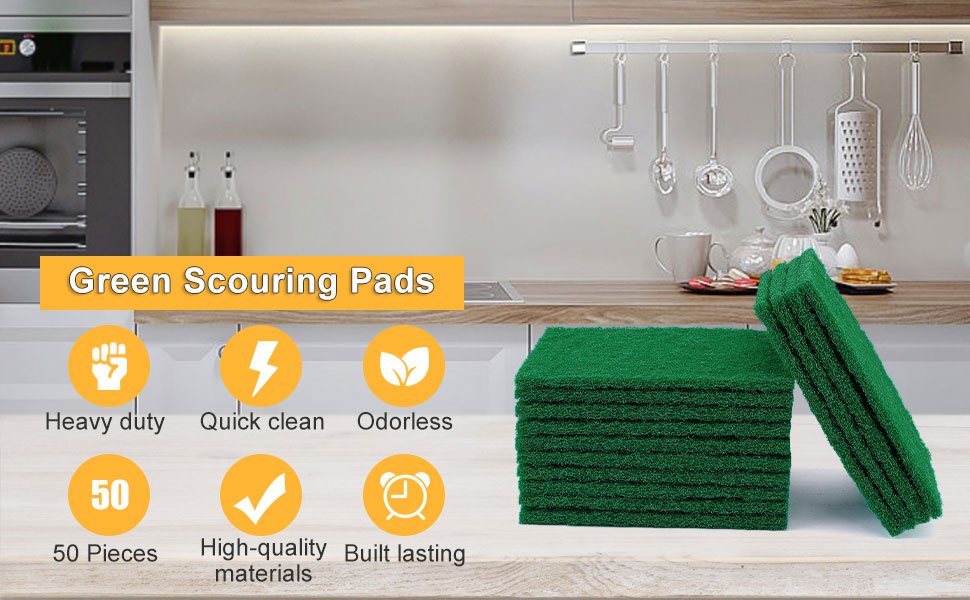 IJRPLM 50 Pcs Scouring Pads,Heavy Duty Scour Pads,4 x 5.95