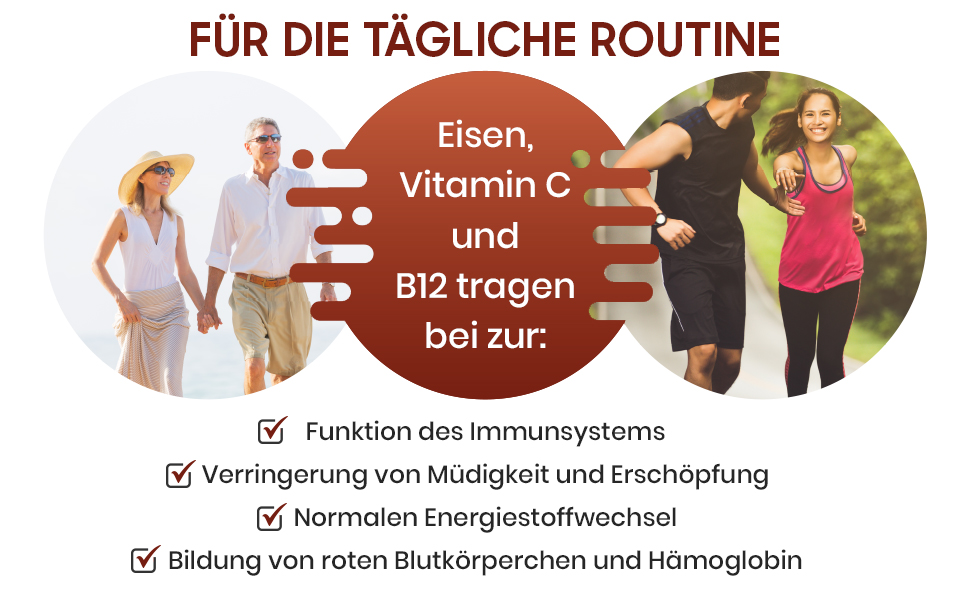 Eisentabletten mit 160mg natürlichem Vitamin C & B Komplex B1, B2, B3