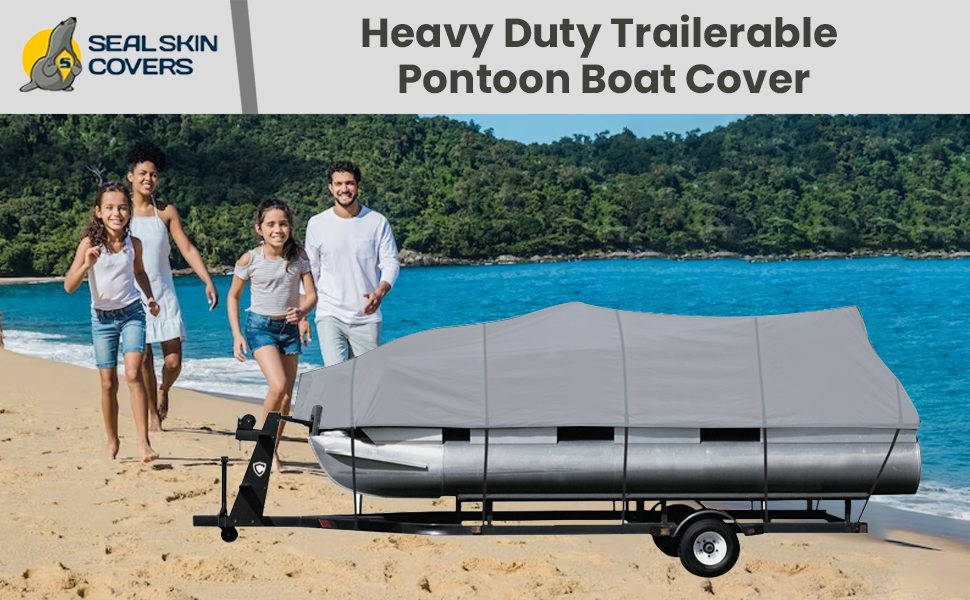 Seal Skin Heavy Duty Trailerable Pontoon Boat Cover, Fits