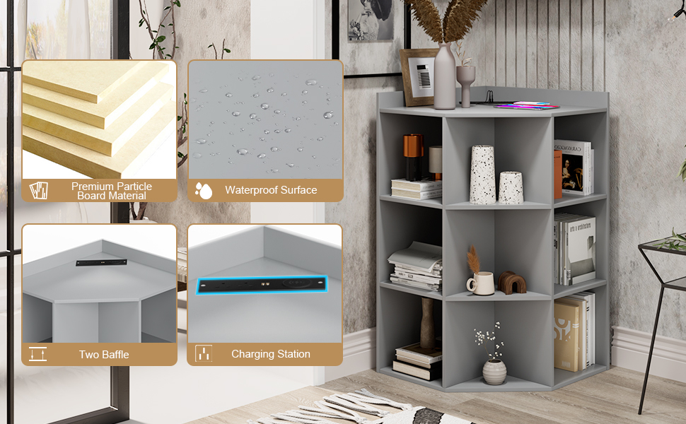 Corner Wooden Corner Storage with Wireless