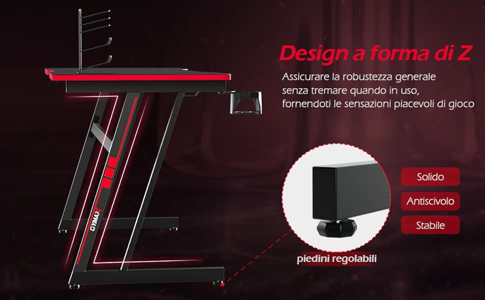 COSTWAY Scrivania Da Gaming 120 Cm, Tavolo Ergonomico Per Computer A Forma Di Z, Con Gancio Regolabile Per Cuffie, Porta Bicchiere, Ideale Per Casa E Ufficio (Blu) 11 1