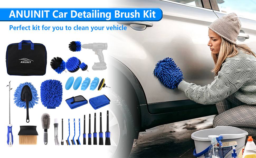 ANUINIT 27Pcs Car Detailing Kit Detailing Brush Set, Car