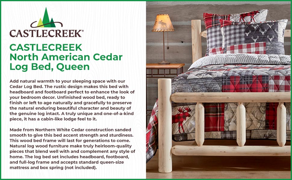 CASTLECREEK Cedar Log Queen Bed with Headboard and