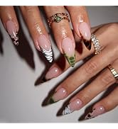 SINHOT Stiletto Press on Nails - Long Fake Nails, Glossy Leopard Print & Ombre French Tip Design,...