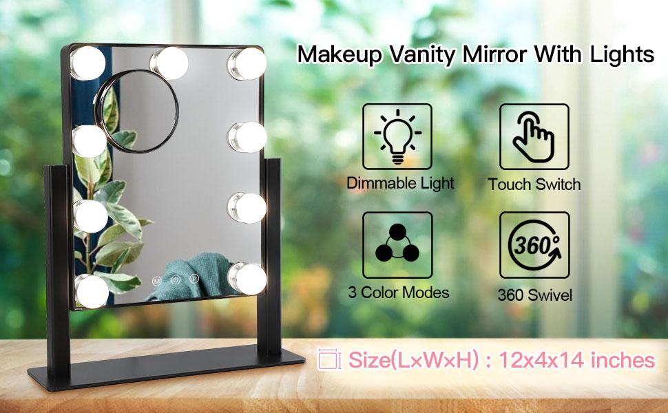 Depuley Makeup Vanity Mirror with Light, 9 Dimmable LED Light Bulb