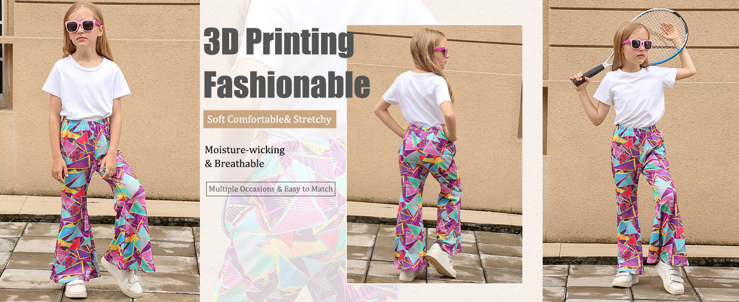 girls yoga flared pants size 7-14t flare wide leggings stretchy casual bell bottoms pants