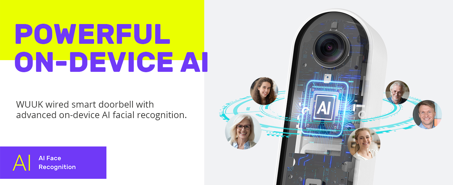 WUUK Wired Video Doorbell Camera with AI Facial Recognition, Wired