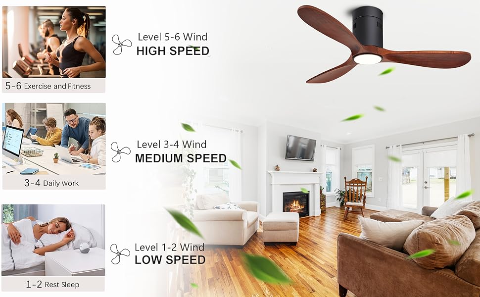 52” Ceiling Fan with Light with 6 Speed Remote/APP Control, Solid Wood