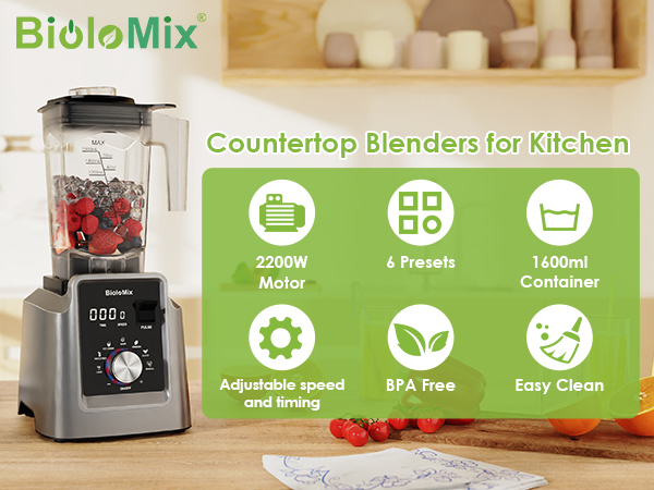 Biolomix Professional Blender, 2200W 6 Preset smart IQ