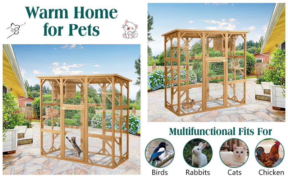 LEISU Large Outdoor Cat House Outdoor Wooden Cat Cage Cat
