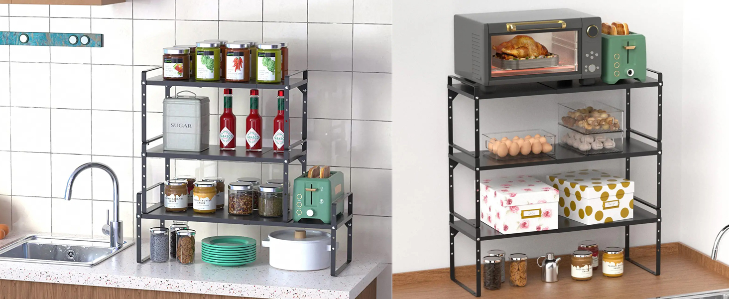 GEDLIRE Expandable Kitchen Shelf Organizers 3 Pack