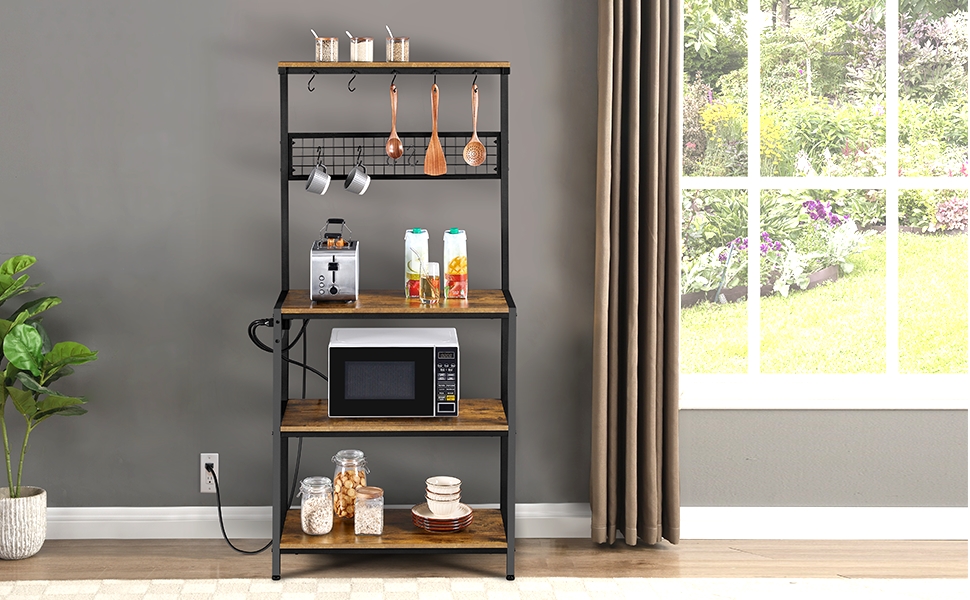 Yaheetech Bakers Rack with Power Outlet, Coffee Bar