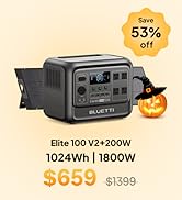 BLUETTI Elite 100 V2 Solar Generator with 200W Solar Panel (Ships Separately), Portable Power Sta...