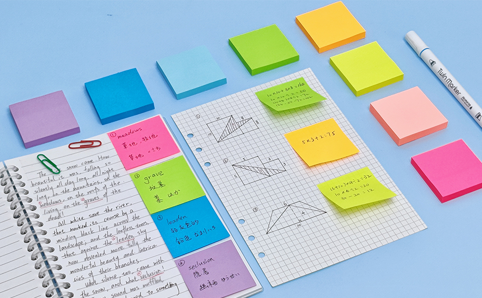 POPSFL 付箋 50×50mm 75枚×8冊 8色 ノート ネオンカラー ふせん メモ