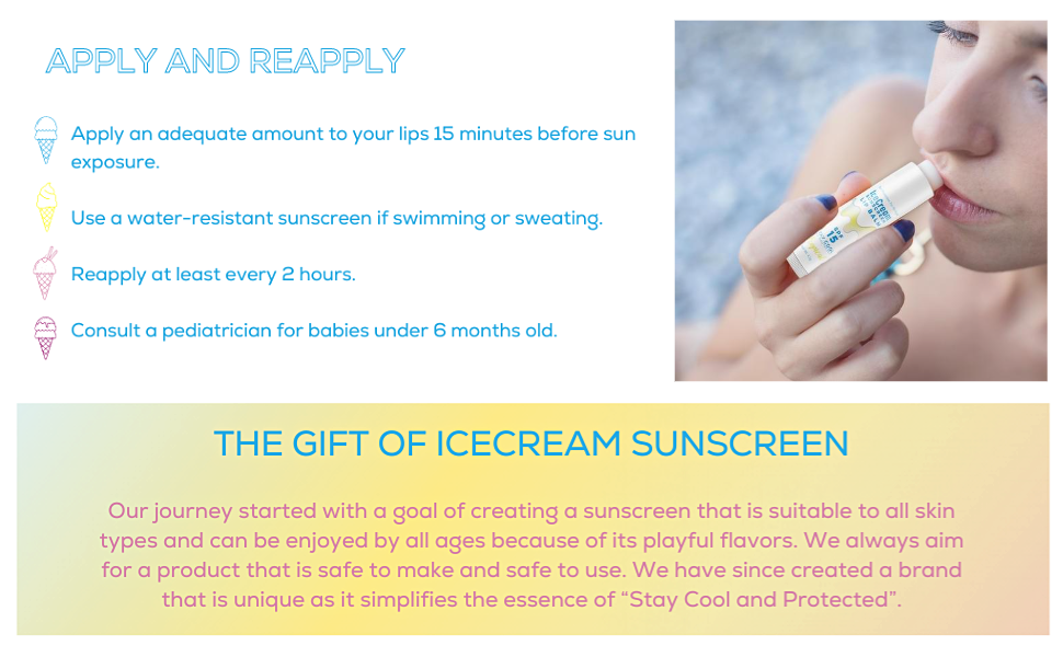 4 Pack Lip Balm Gift Set by IceCream Sunscreen. Tropical Scented Flavor Lip