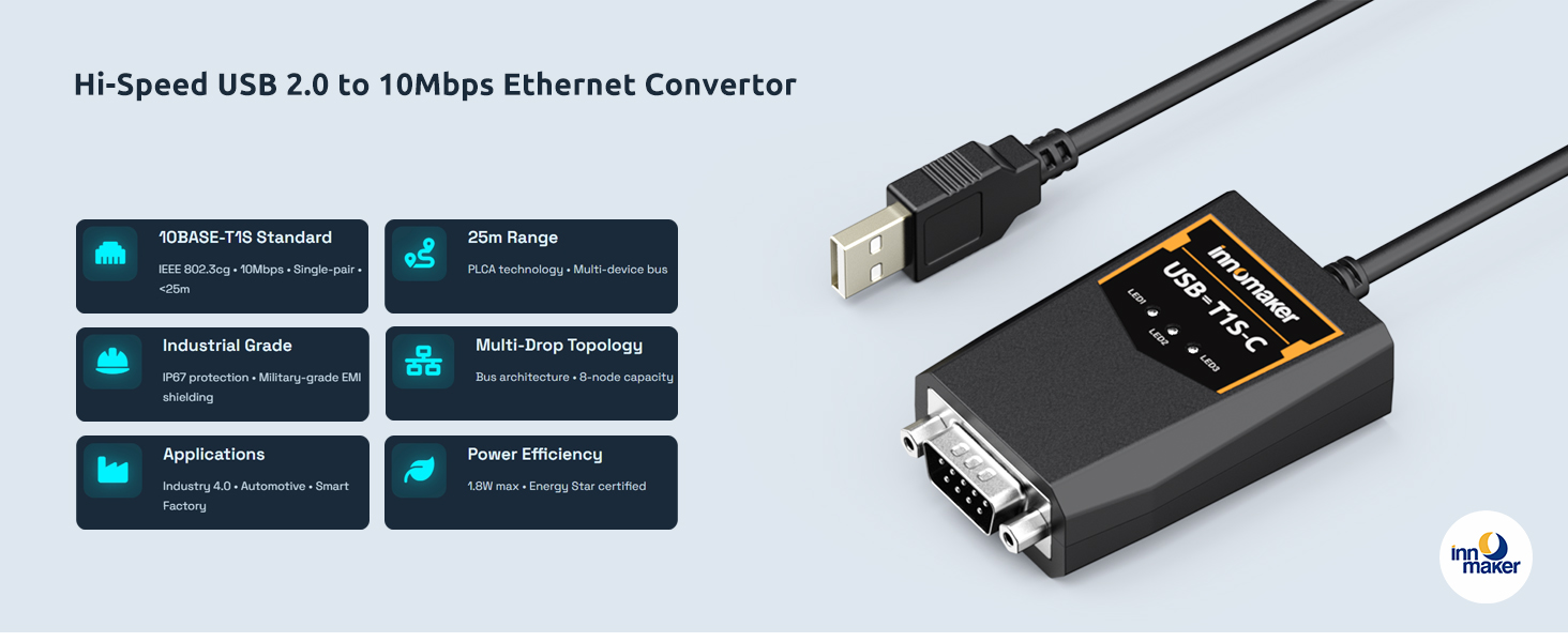 USB to 10BASE-T1S Ethernet Interface Convertor
