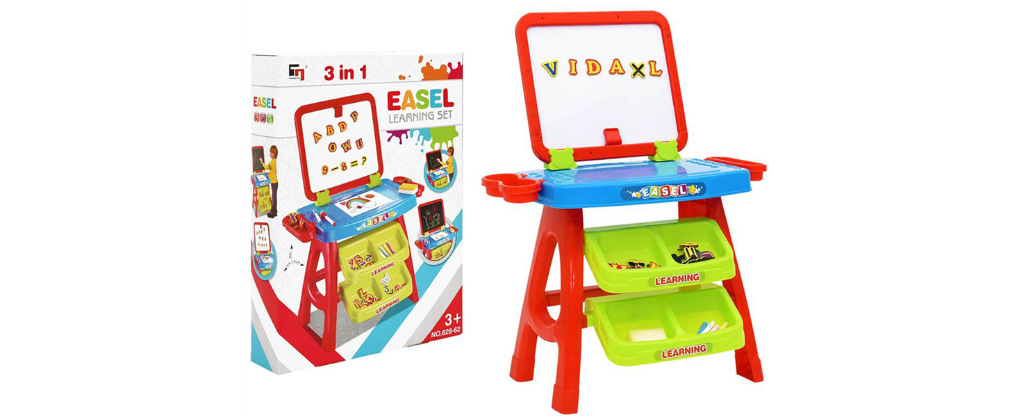 The Magic Toy Shop Childs 2 in 1 Learning Desk & Magnetic Easel Blackboard White Board Letters