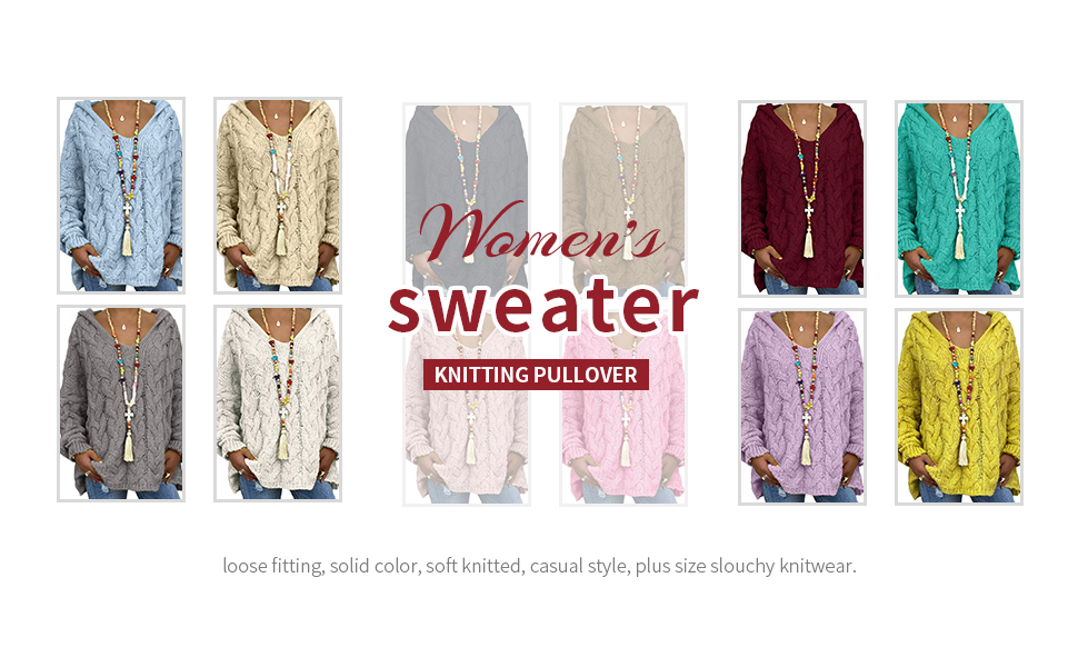 Akivide Womens Chunky Oversized Cable Knit Pullover Hooded