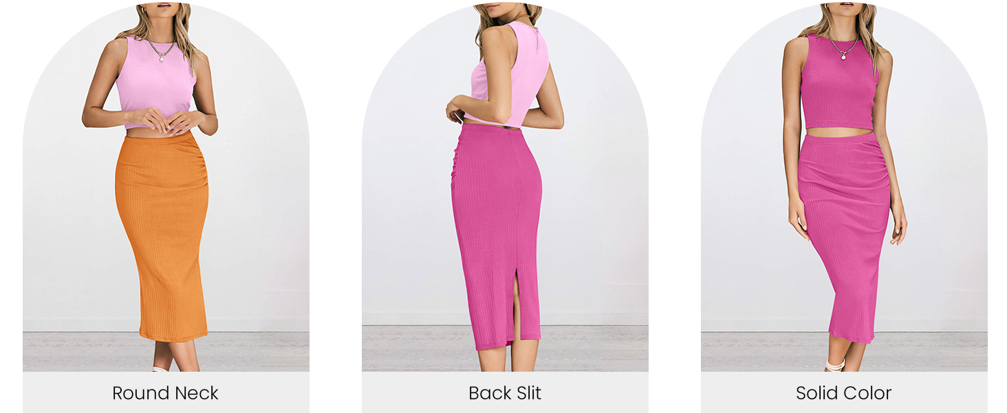 Summer Tank Top Midi Skirt Set Outfits