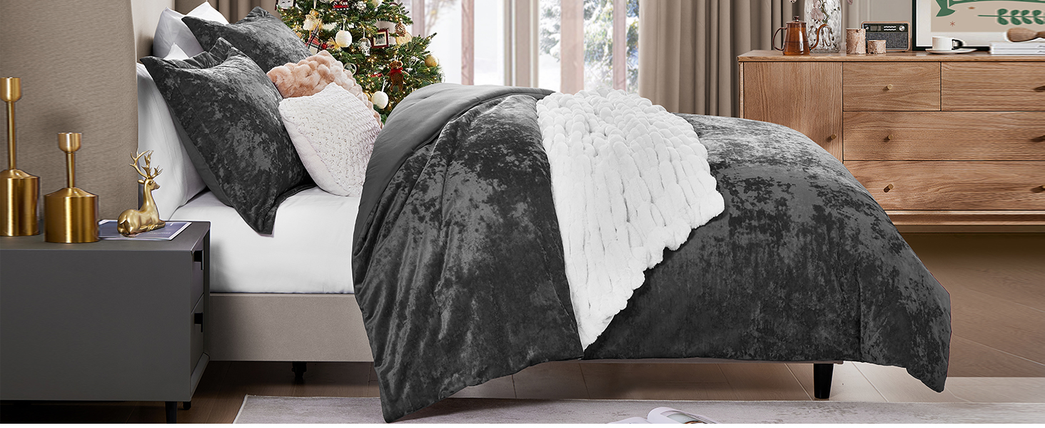 WRENSONGE Velvet Comforter Set for Queen Size Bed, 3 Pieces