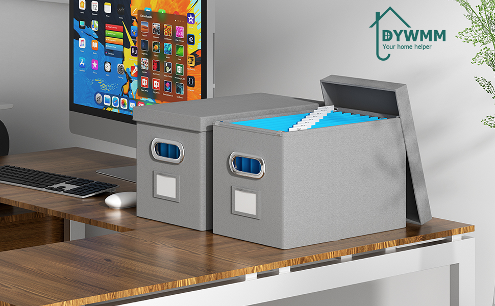 DYWMM Hanging File Box with Lid, Set of 2 Filing Organizer