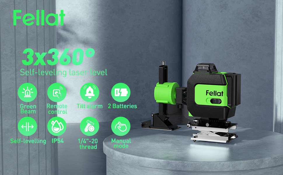 3 x 360° SelfLeveling Laser Level, FELLAT Professional Laser Level 40M