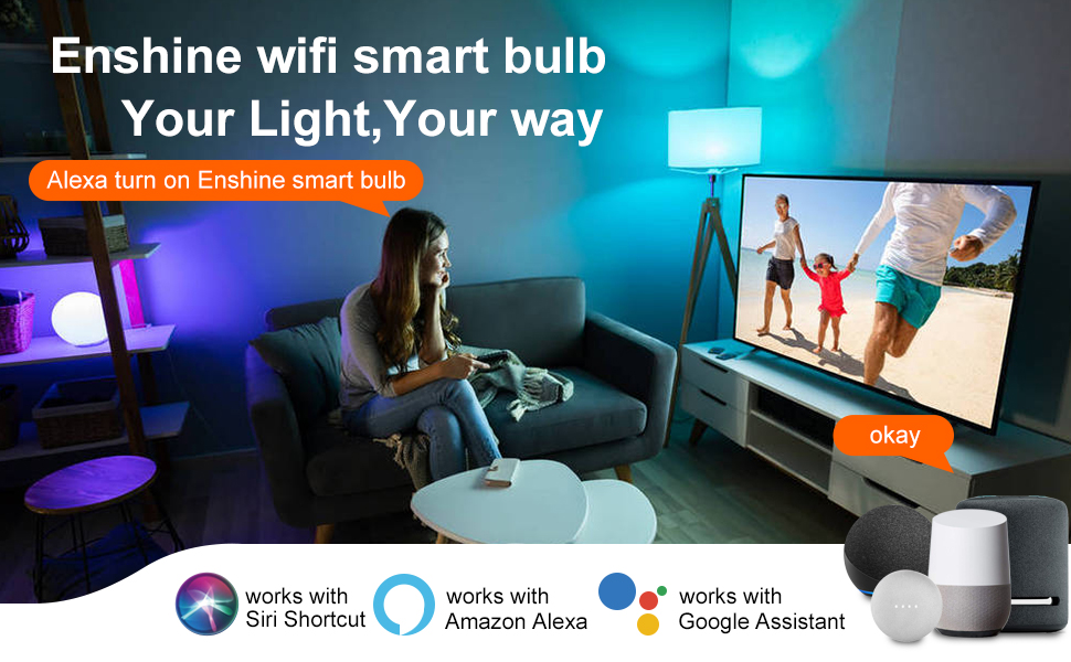 Enshine Smart Bulb, 15W(100W) WiFi Light Bulbs B22, Colour