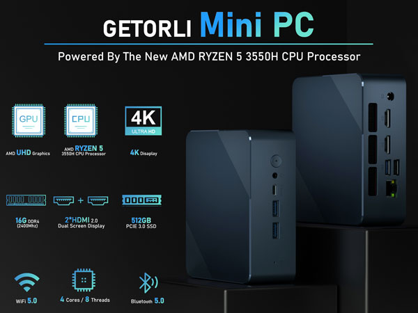 Amazon.com: Getorli Mini PC, AMD 3550H(Max 3.7GHz), Mini