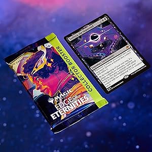 Two trading cards or game cards displayed against a dark purple starry background, showing fantasy-themed artwork.