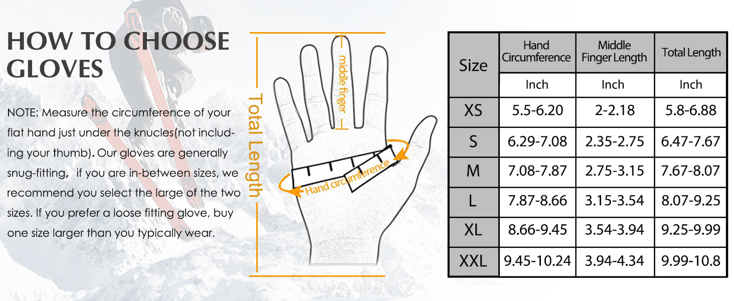 achiou winter gloves size chart