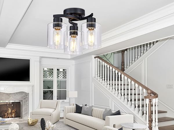 Eatich 3-Light Ceiling Light, Semi Flush Mount Ceiling Light