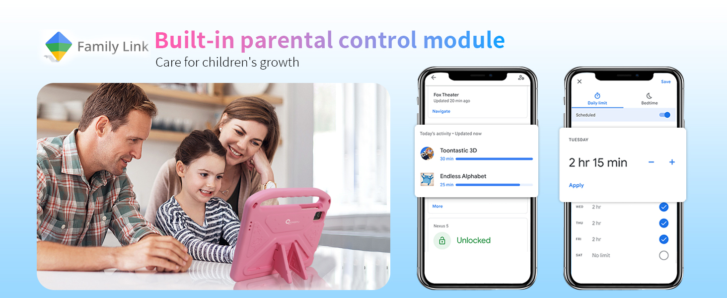 Unique parental control features are available exclusively on the Android 14 Kids Tablet.