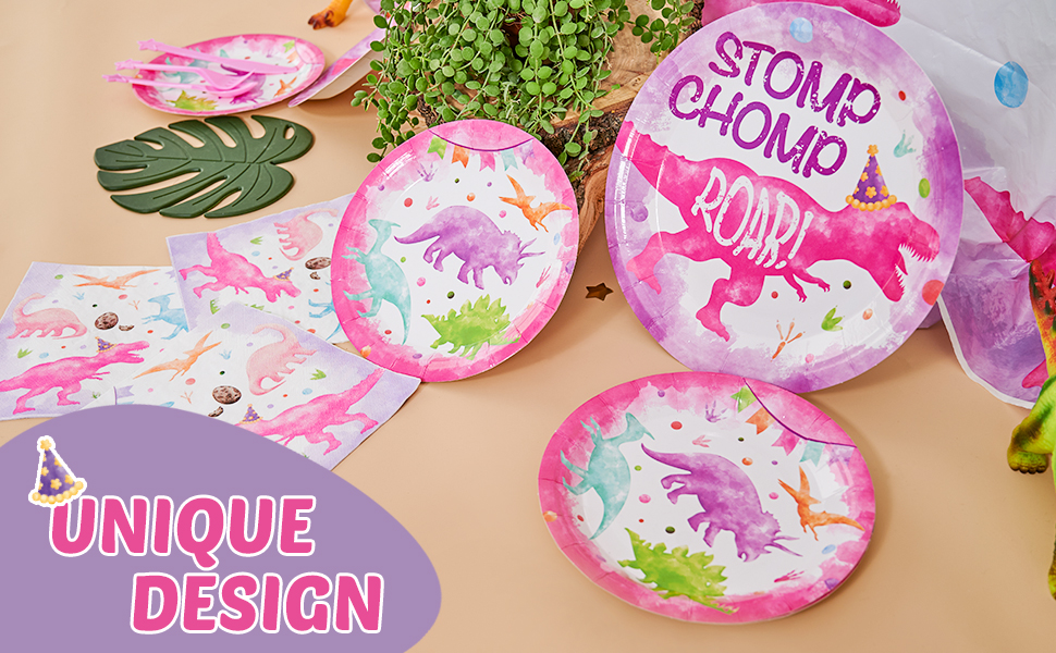 Watercolor Dinosaur Party Plates and Napkins 48PCS