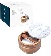 KITCHENDAO Large Acacia Salt Cellar Box Bowl with Built-in Spoon and Marble Lid, Solid Natural Ac...